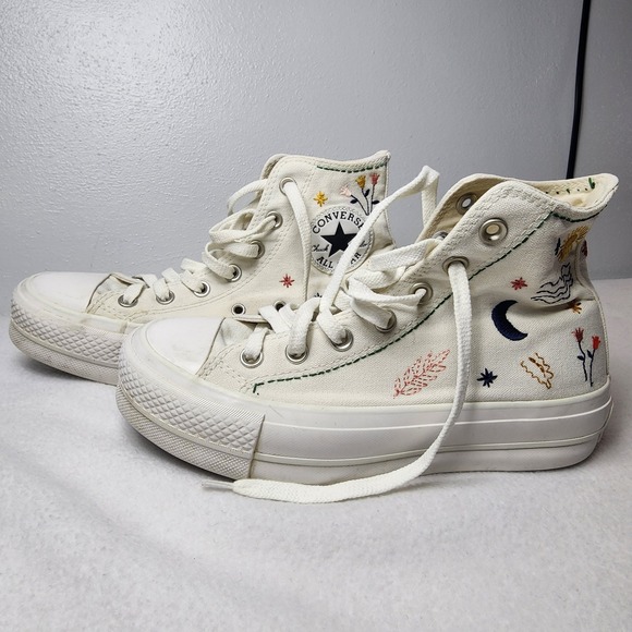 Converse All Star High Top Sneakers Womens 5 Canvas Embroidered Cosmic Sun Moon - Picture 3 of 9
